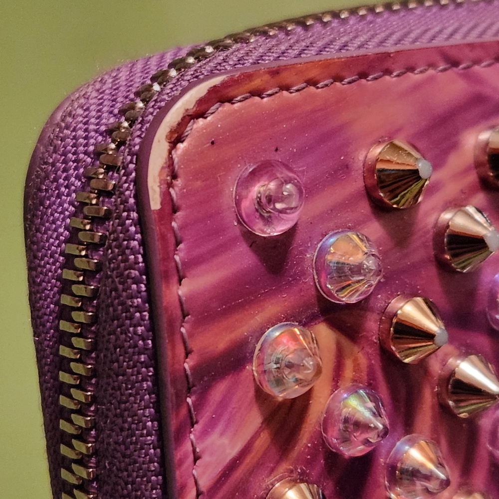 Christian Louboutin Pannetone purple gold metallic stud zip wallet - Picture 12 of 16